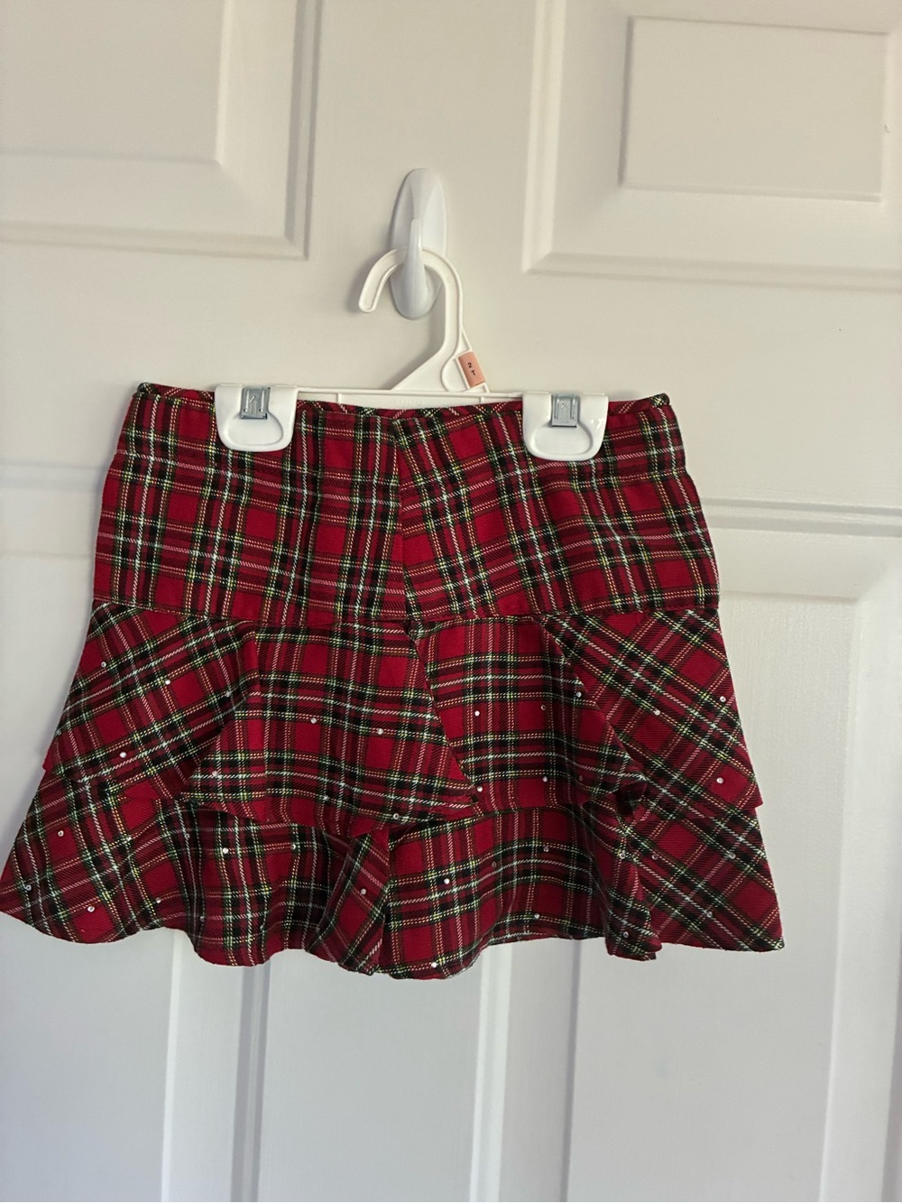 Basic Editions Red Plaid Ruffle Skater Mini Skirt
